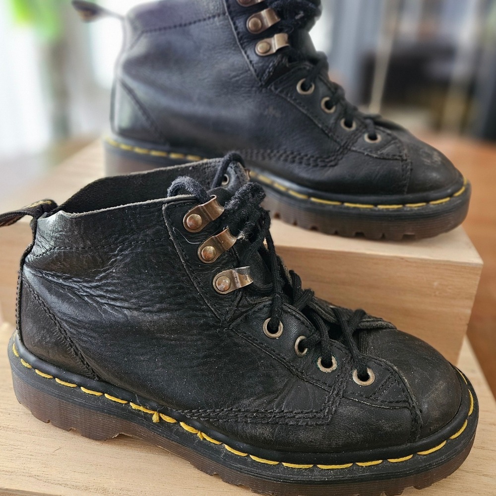 Vintage Dr Martens 8088 Made In England Black Leather 6 Eye Boots UK 3 Grunge